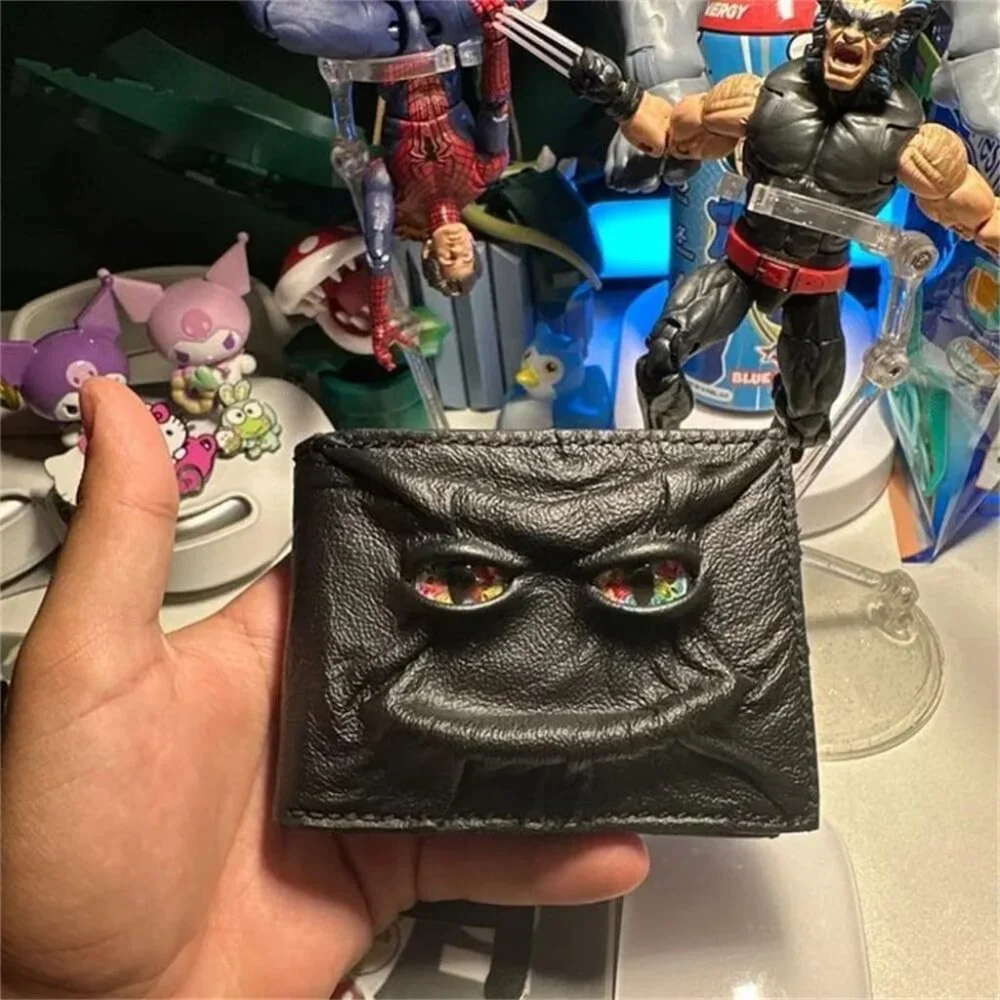 Men's 3D Black Magical Horror Demon Eyes Genuine Leather Handmade Custom Wallet